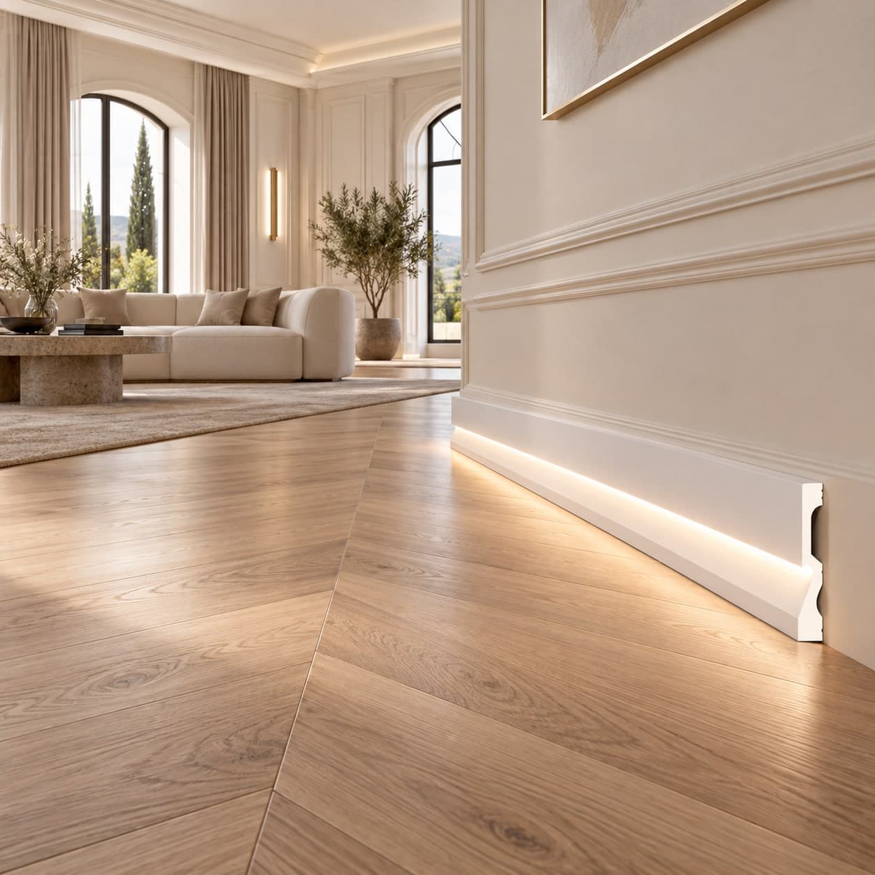 Battiscopa per LED squadrato Passacavo LUXURY QUALITY 100x18mm in POLIMERI - Polistrutturato (prezzo al metro) - 2