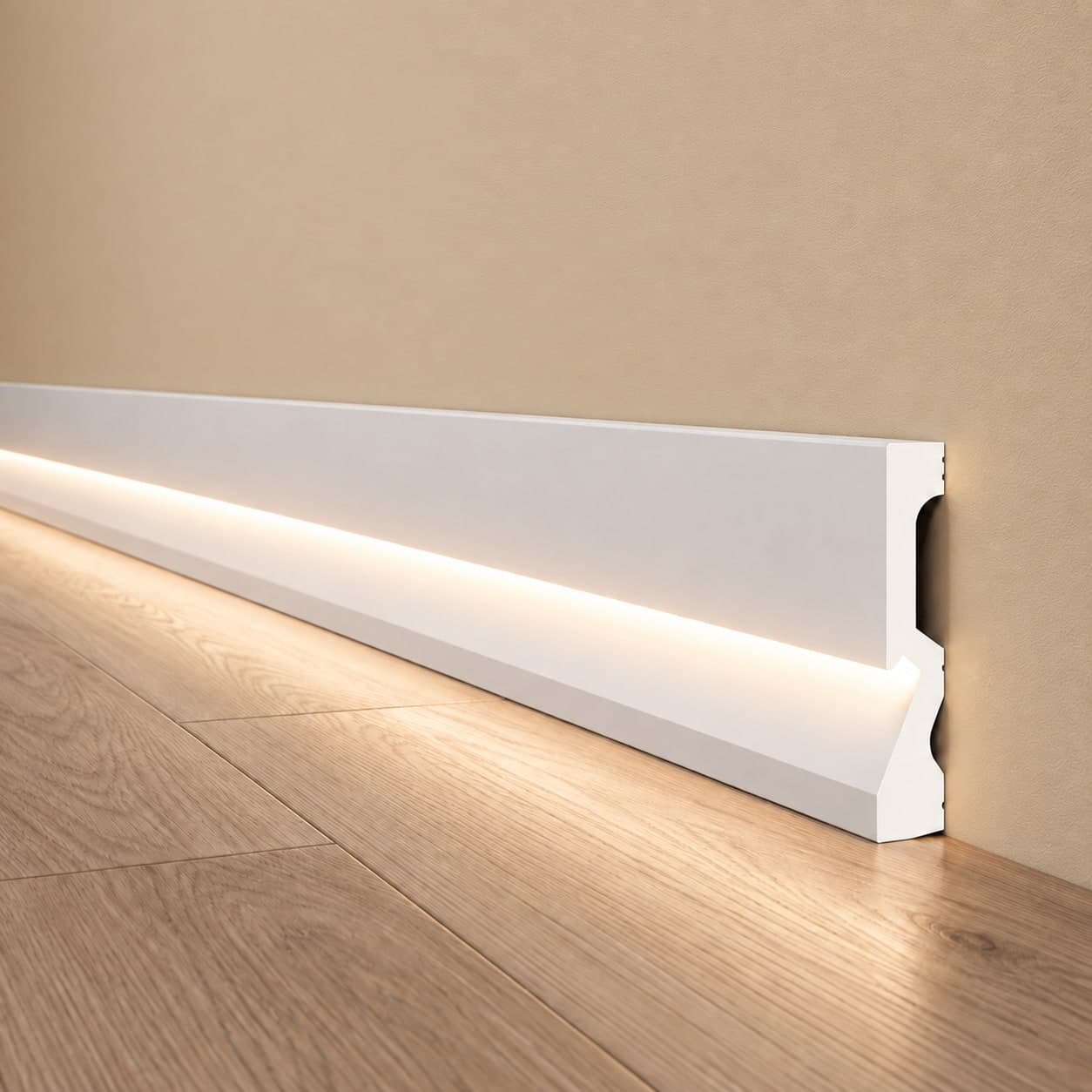 pacco da 128 ML di Battiscopa per LED squadrato Passacavo LUXURY QUALITY 100x18mm in POLIMERI - Polistrutturato - 3