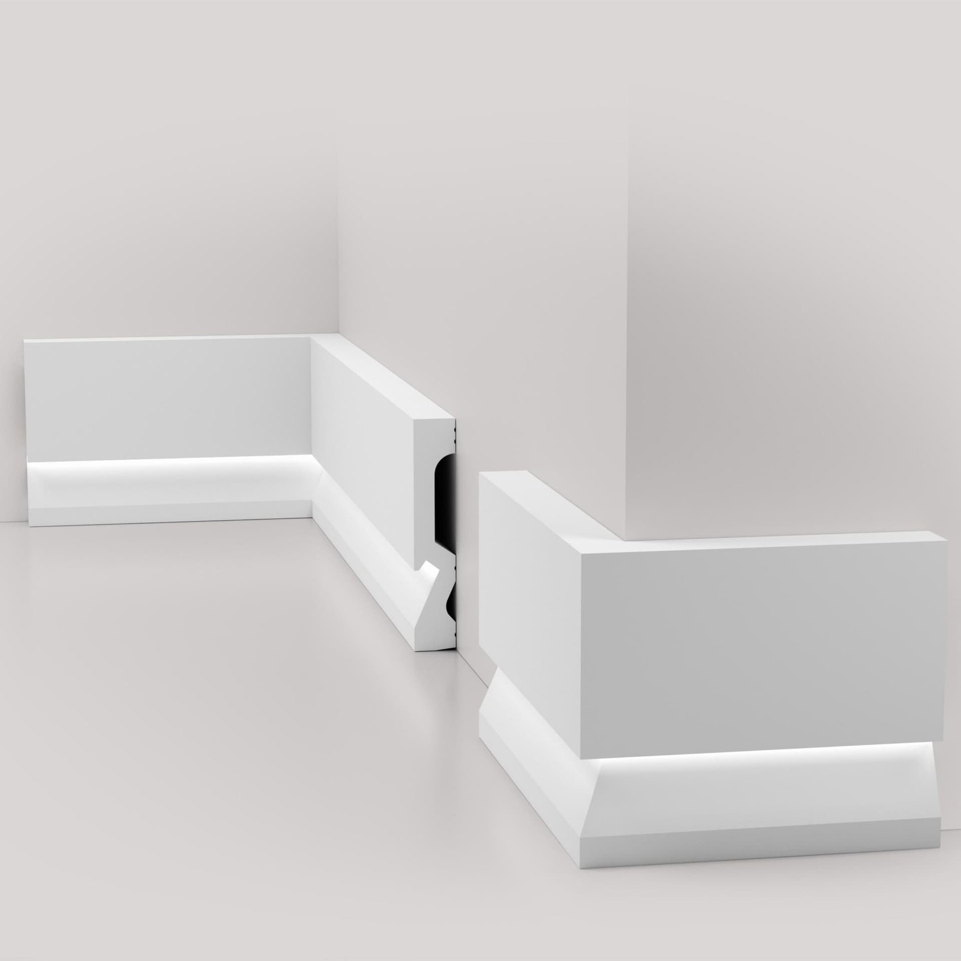 pacco da 128 ML di Battiscopa per LED squadrato Passacavo LUXURY QUALITY 100x18mm in POLIMERI - Polistrutturato - 4