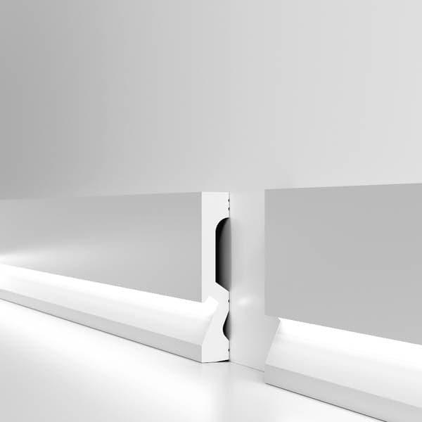 pacco da 128 ML di Battiscopa per LED squadrato Passacavo LUXURY QUALITY 100x18mm in POLIMERI - Polistrutturato - 6