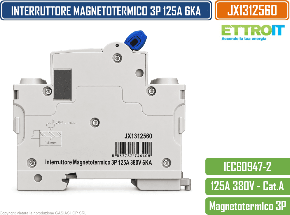 ETTROIT JX1312560 INTERRUTTORE MAGNETOTERMICO 3P 125A 380V 6KA 3 MODULI GUIDA DIN - 3