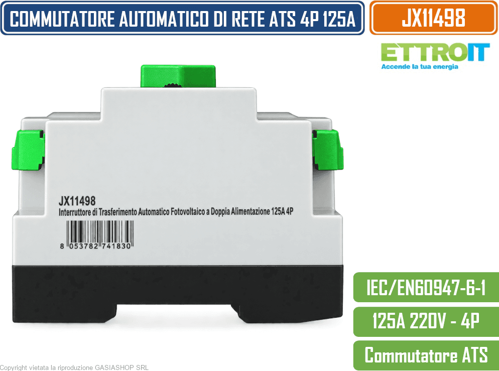 ETTROIT JX11498 INTERRUTTORE COMMUTATORE AUTOMATICO DI RETE ATS FOTOVOLTAICO 4P 125A 4 MODULI DIN - 3