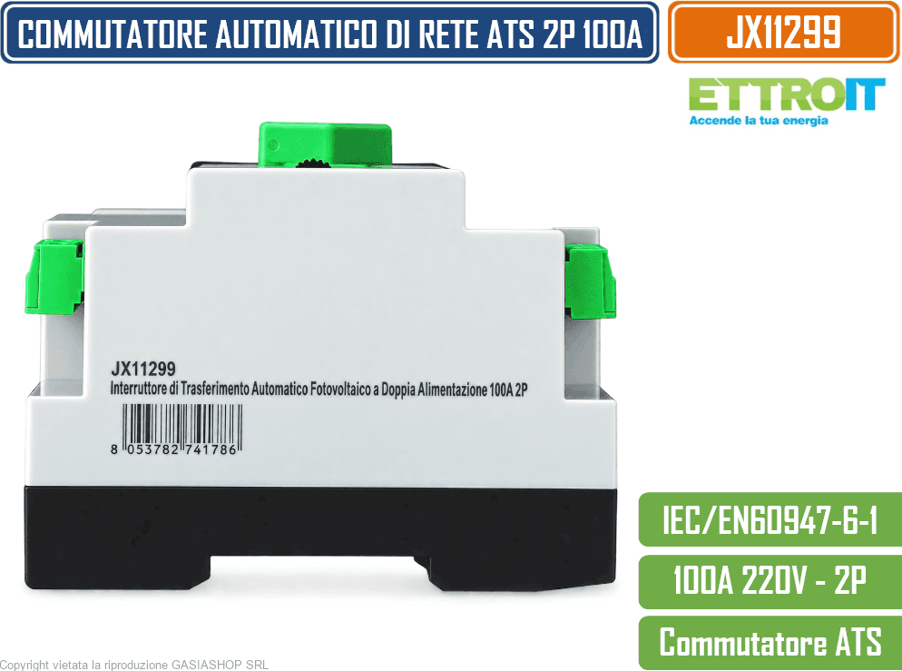 ETTROIT JX11299 INTERRUTTORE COMMUTATORE AUTOMATICO DI RETE ATS FOTOVOLTAICO 2P 100 A 4 MODULI DIN - 3