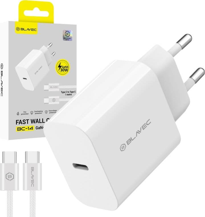caricabatterie 30w usb-c + cavo gan bianco