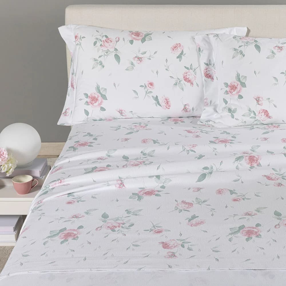 COMPLETO LENZUOLA MATRIMONIALE ROSA CALEFFI – FLANELLA 100% COTONE – COLORI ROSA E BISCOTTO