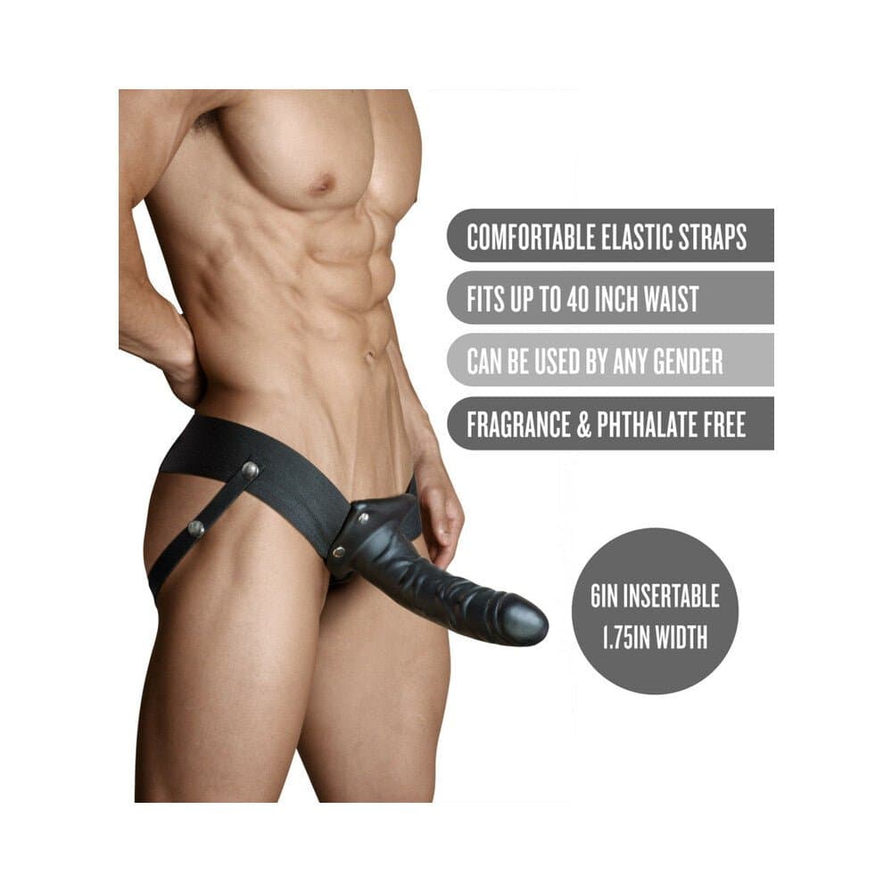 Blush Dr. Skin Hollow Strap-On 16,5 cm Nero con Harness Elastico Regolabile - 5
