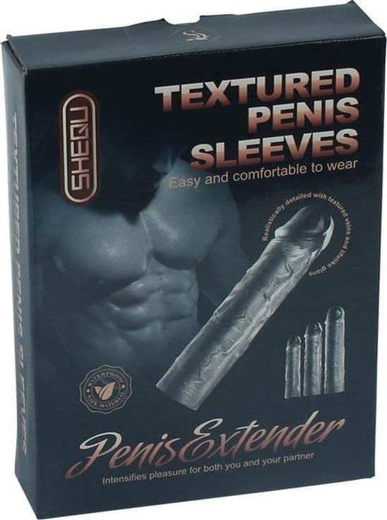 SHEQU Penis Extender Set 3 Guaine Pene Trasparenti Testurizzate 15,5 17,5 18,9 cm - 3