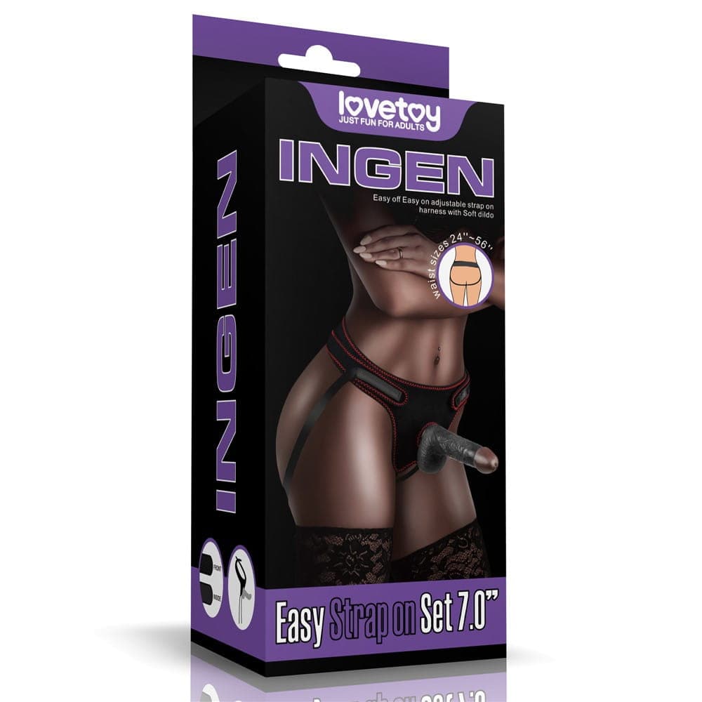 LoveToy INGEN Easy Strap-On Set 7 Pollici Dildo Nero 18 cm con Harness Regolabile - 11