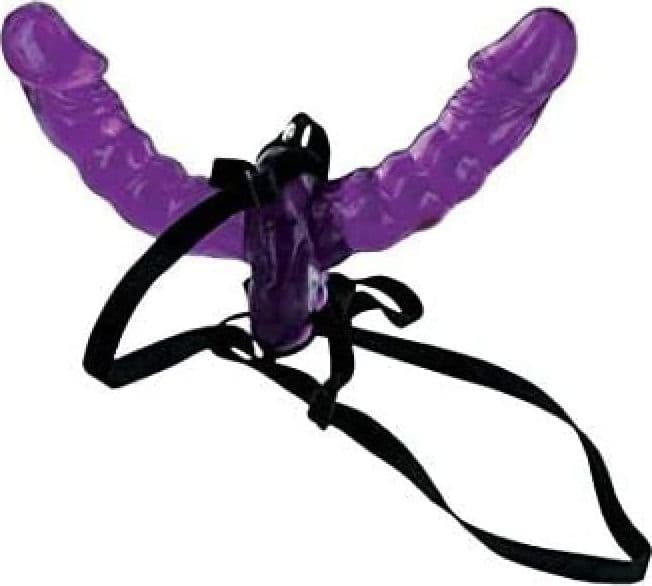 Pipedream Fetish Fantasy Double Delight Strap-On Doppio Viola 15 cm per Lato con Harness - 7