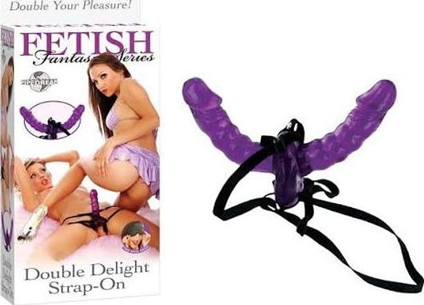Pipedream Fetish Fantasy Double Delight Strap-On Doppio Viola 15 cm per Lato con Harness - 9