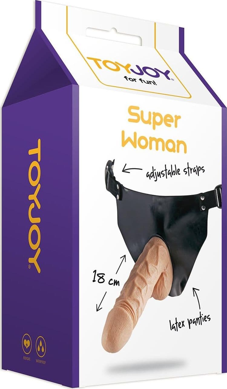 ToyJoy Super Woman Strap-On 18 cm con Dildo Anatomico PVC e Harness Nero Regolabile - 2
