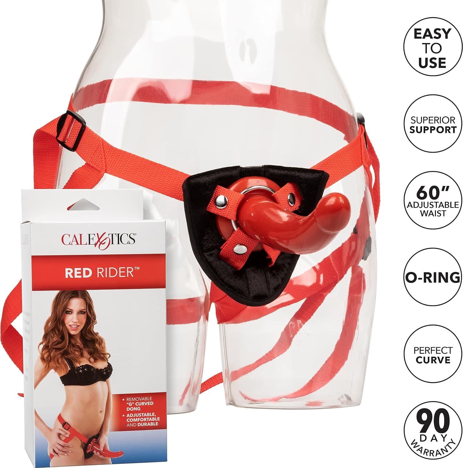 California Exotics Red Rider Strap-On Rosso con Dildo Curvo Removibile e Harness Regolabile - 3