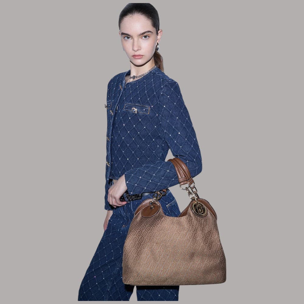 Borsa satchel Liu Jo Faiza in tessuto jacquard con doppi manici catena - 2