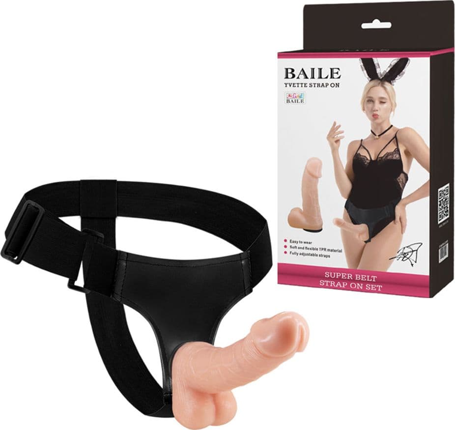 Baile Yvette Strap-On Doppio 18,5 cm TPR con Cintura Regolabile – Sex Toy Coppia - 7