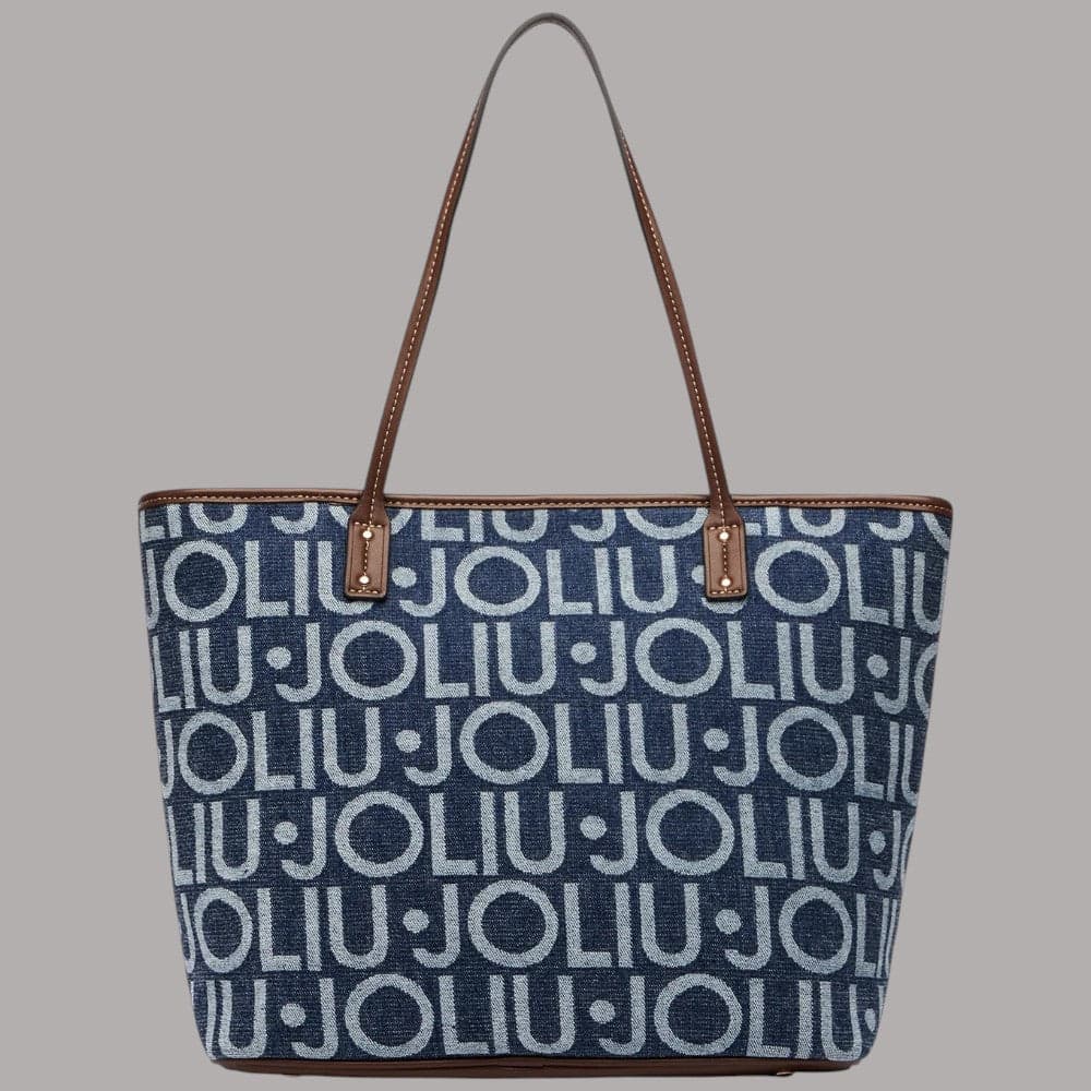 Borsa a spalla Liu Jo Evrim Tote media con logo jacquard blu denim - 2