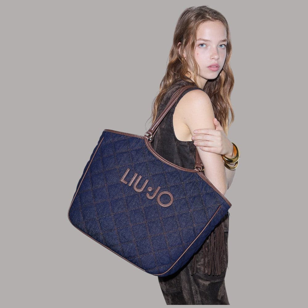Borsa tote Liu Jo grande in denim matelassé con zip e scomparto centrale - 2