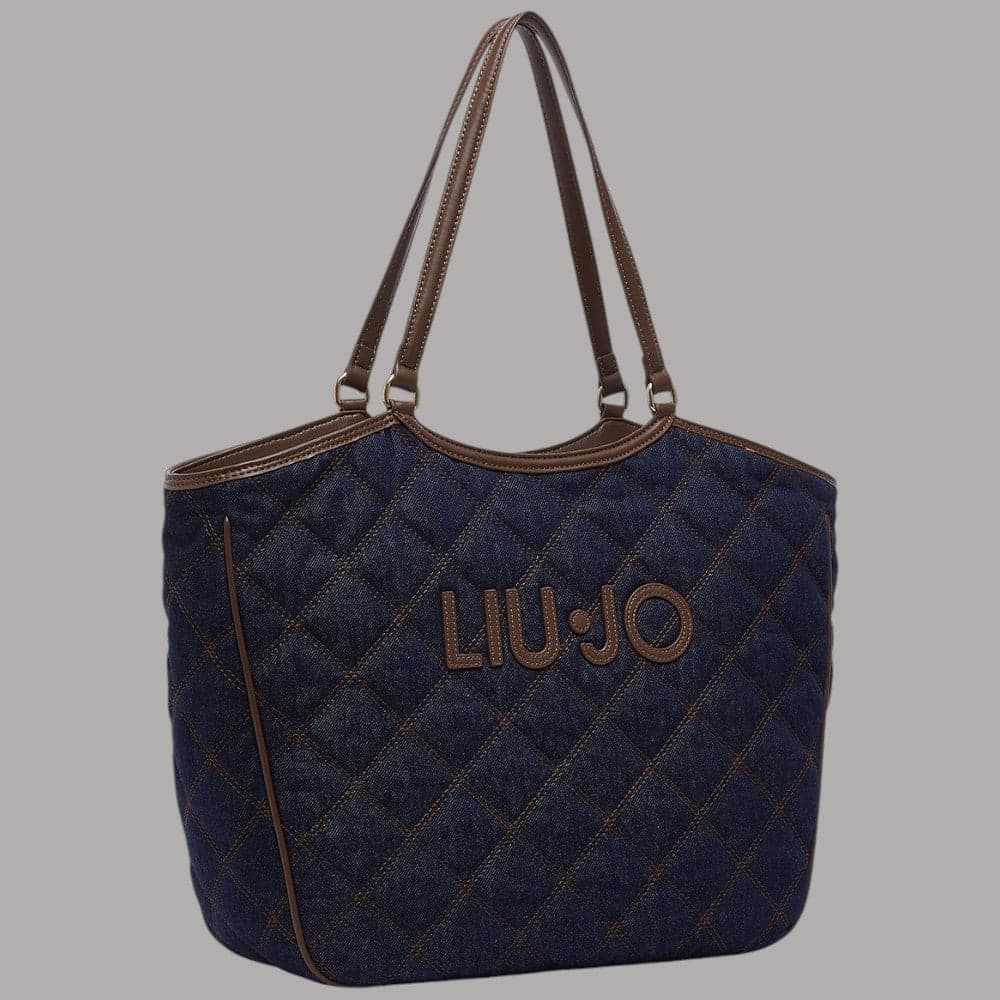 Borsa tote Liu Jo grande in denim matelassé con zip e scomparto centrale - 3