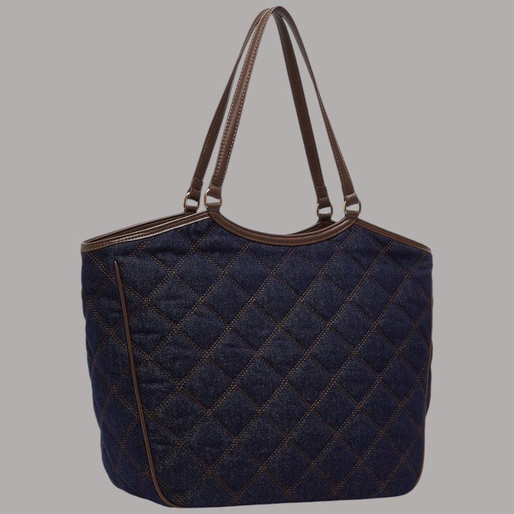 Borsa tote Liu Jo grande in denim matelassé con zip e scomparto centrale - 4
