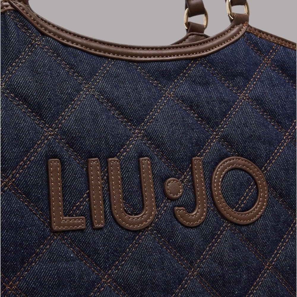 Borsa tote Liu Jo grande in denim matelassé con zip e scomparto centrale - 5