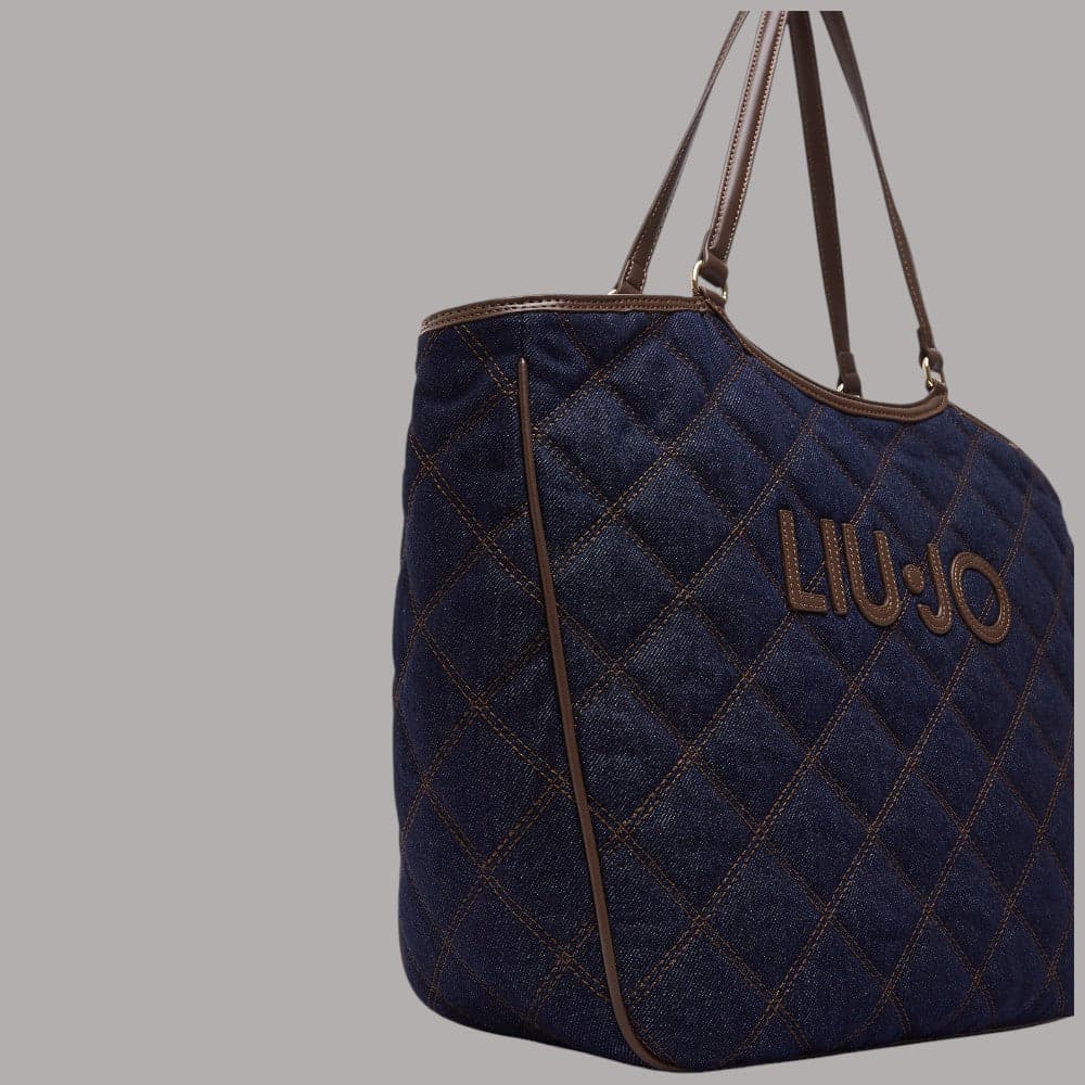 Borsa tote Liu Jo grande in denim matelassé con zip e scomparto centrale - 6