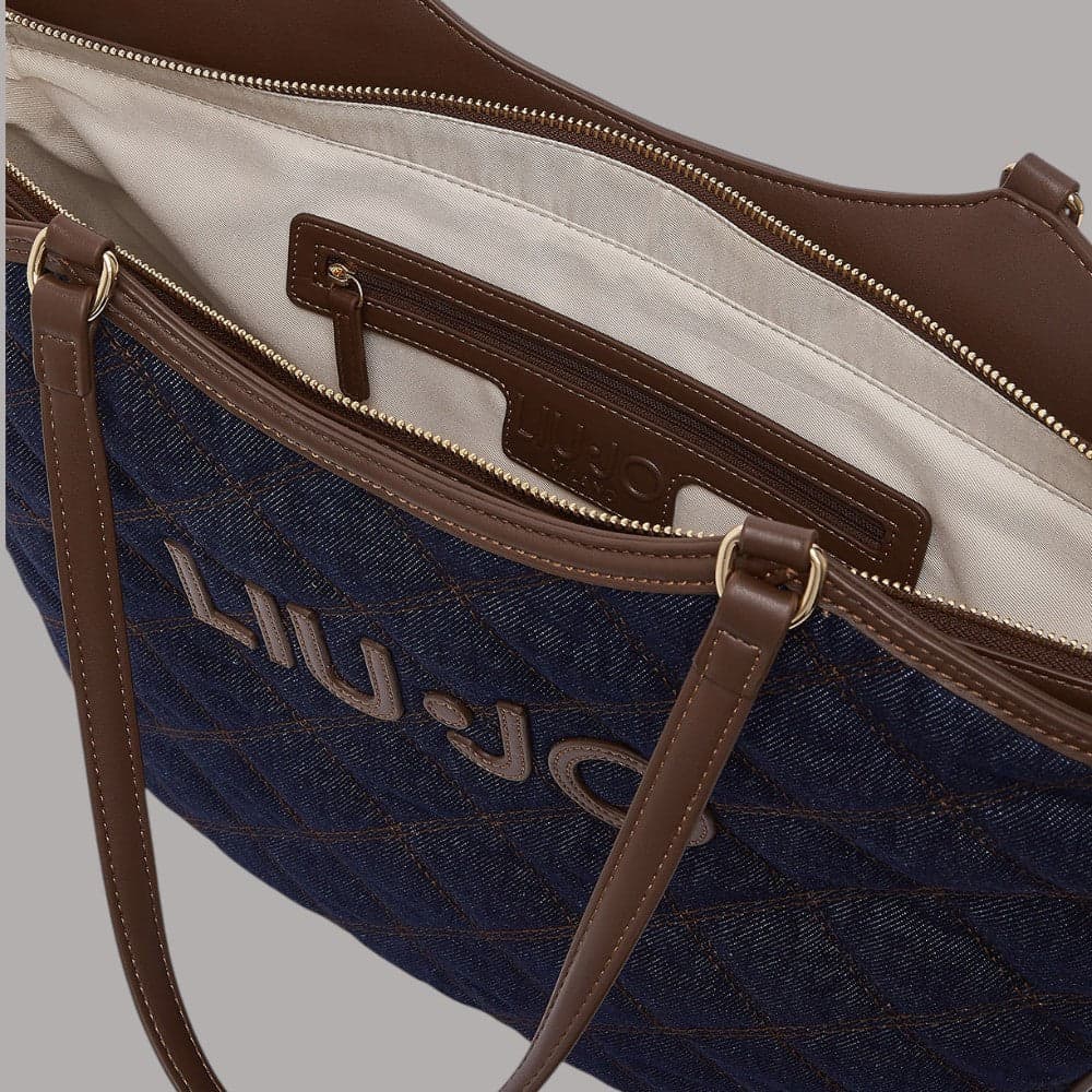 Borsa tote Liu Jo grande in denim matelassé con zip e scomparto centrale - 7