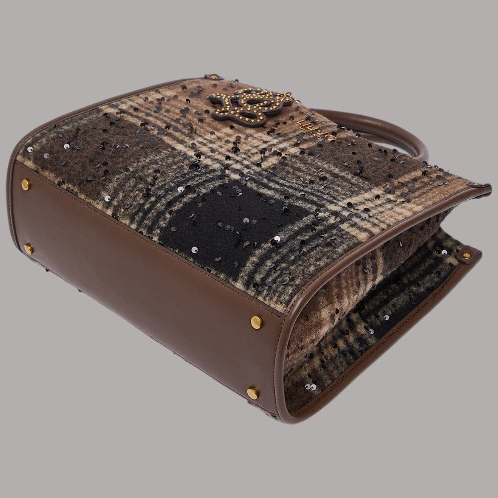 Borsa media Liu Jo AF6206T759A con stampa check e paillettes ricamate - 6