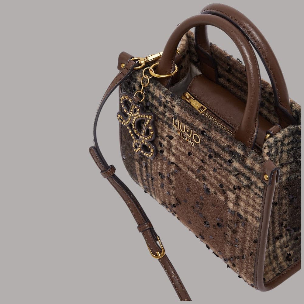 Borsa piccola Liu Jo Ridhi Mini Shopping con motivo check e paillettes - 5