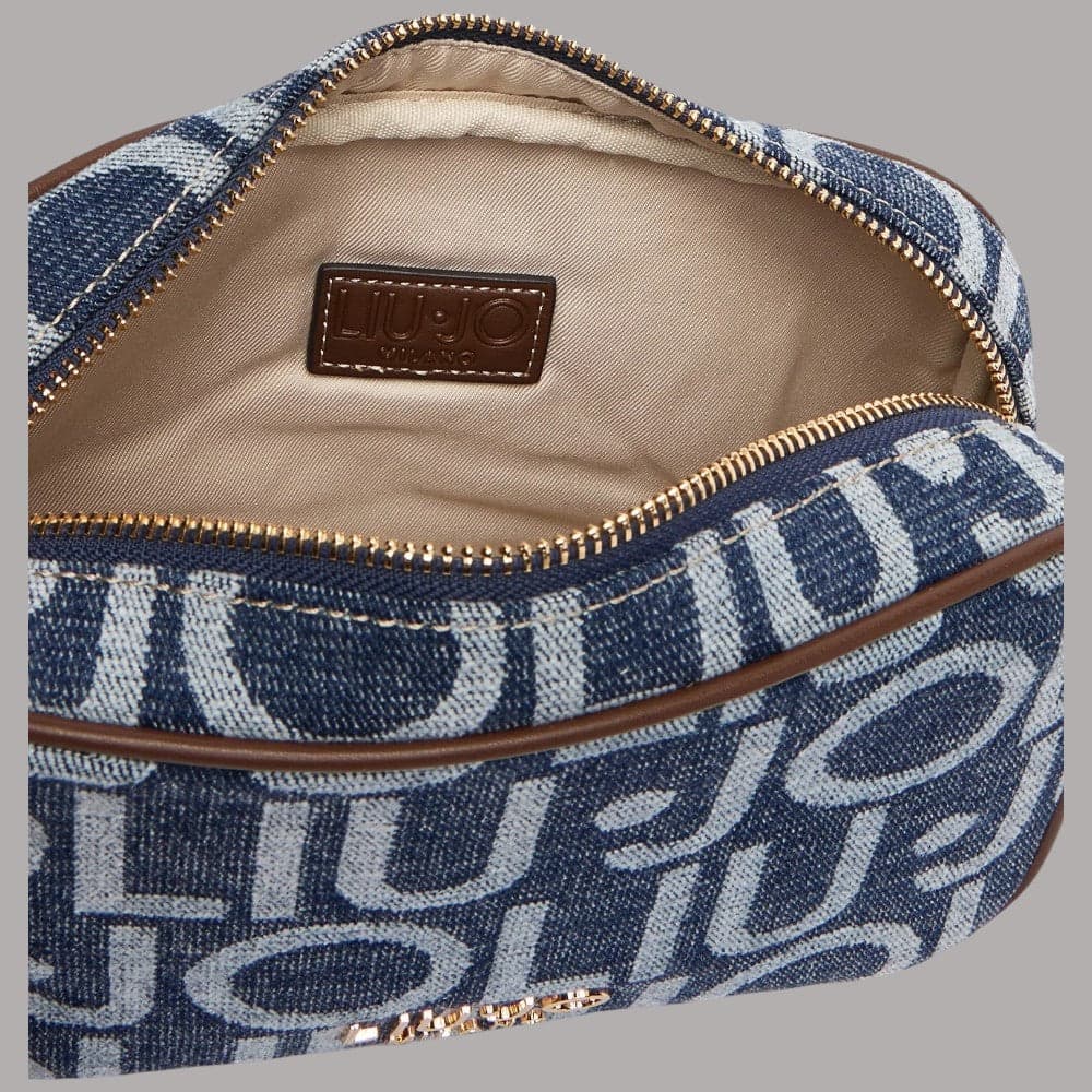 Borsa tracolla Liu Jo AF6137T768A in denim con logo ripetuto - 5