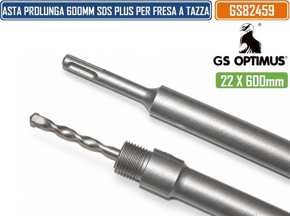 GS OPTIMUS GS82459 ASTA PROLUNGA PER FRESA A TAZZA 600 MM ATTACCO SDS PLUS FILETTATURA M22 CON PUNTA DI CENTRAGGIO - 2