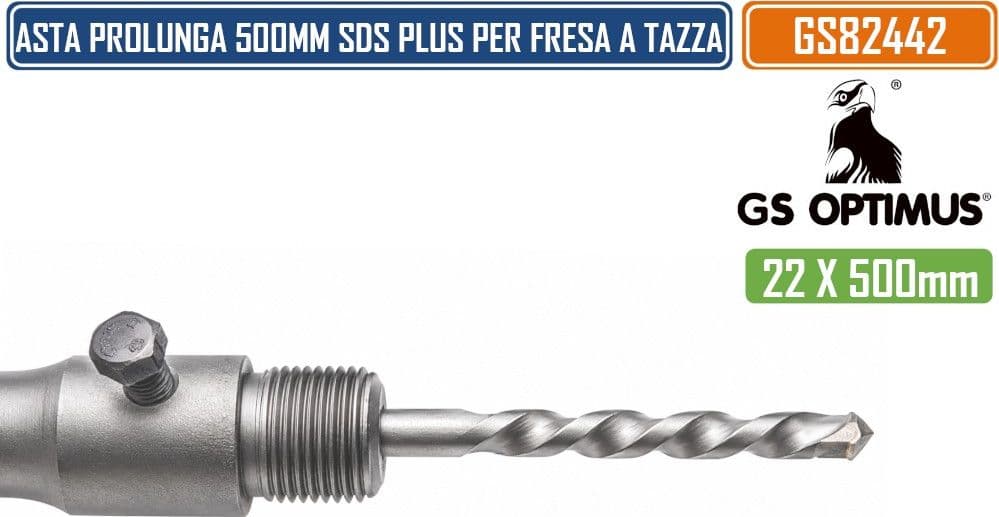 GS OPTIMUS GS82442 ASTA PROLUNGA PER FRESA A TAZZA 500 MM ATTACCO SDS PLUS FILETTATURA M22 CON PUNTA DI CENTRAGGIO - 4