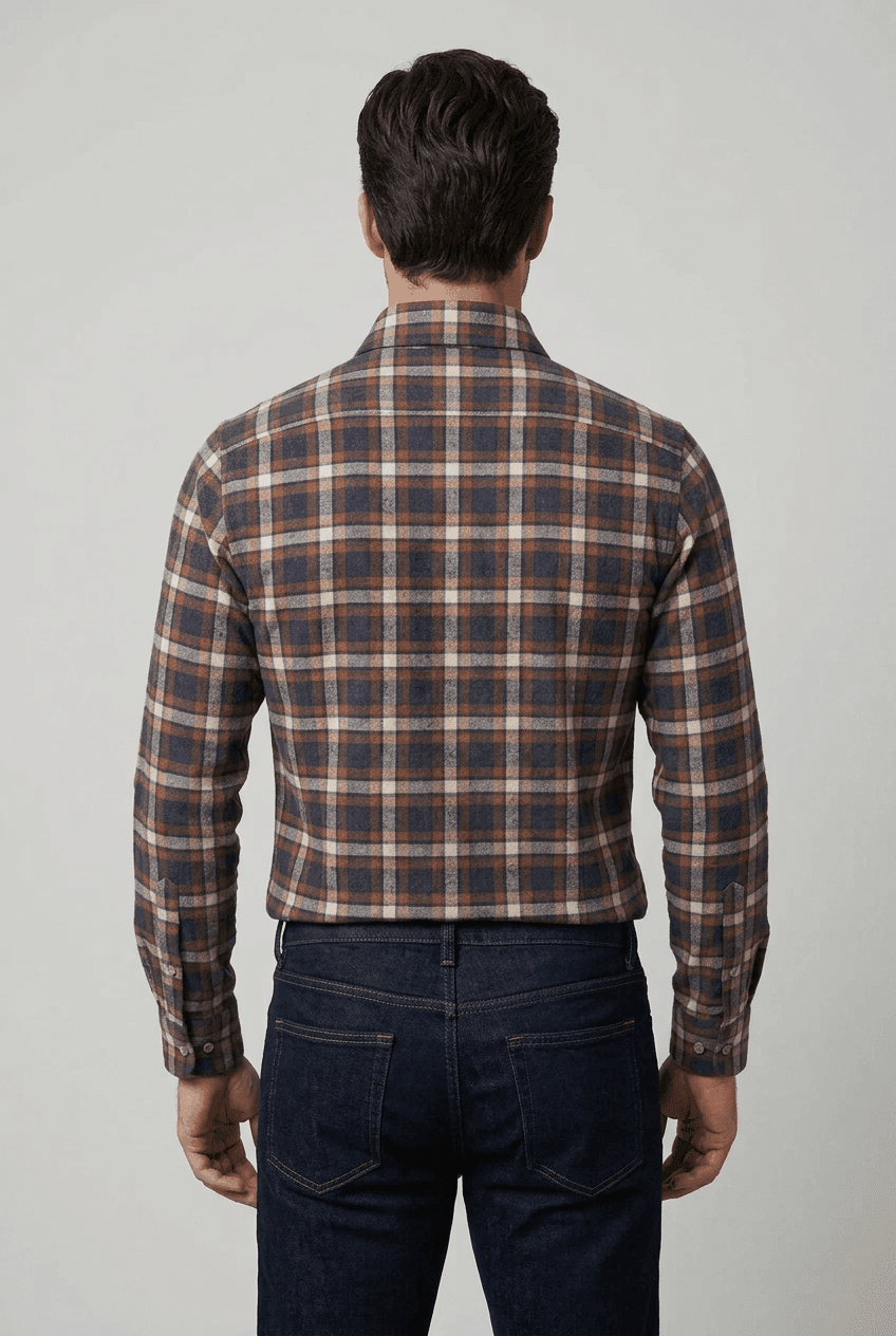 Camicia uomo Borriello - blu marrone e Bianco fantasia tartan - 2