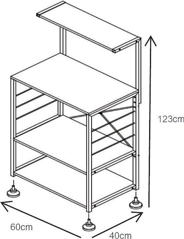 Banco Cucina Hamilton con 3 Ripiani e Mensola, Legno Naturale e Metallo Nero, Stile Industriale, 60x40x123 cm - 3