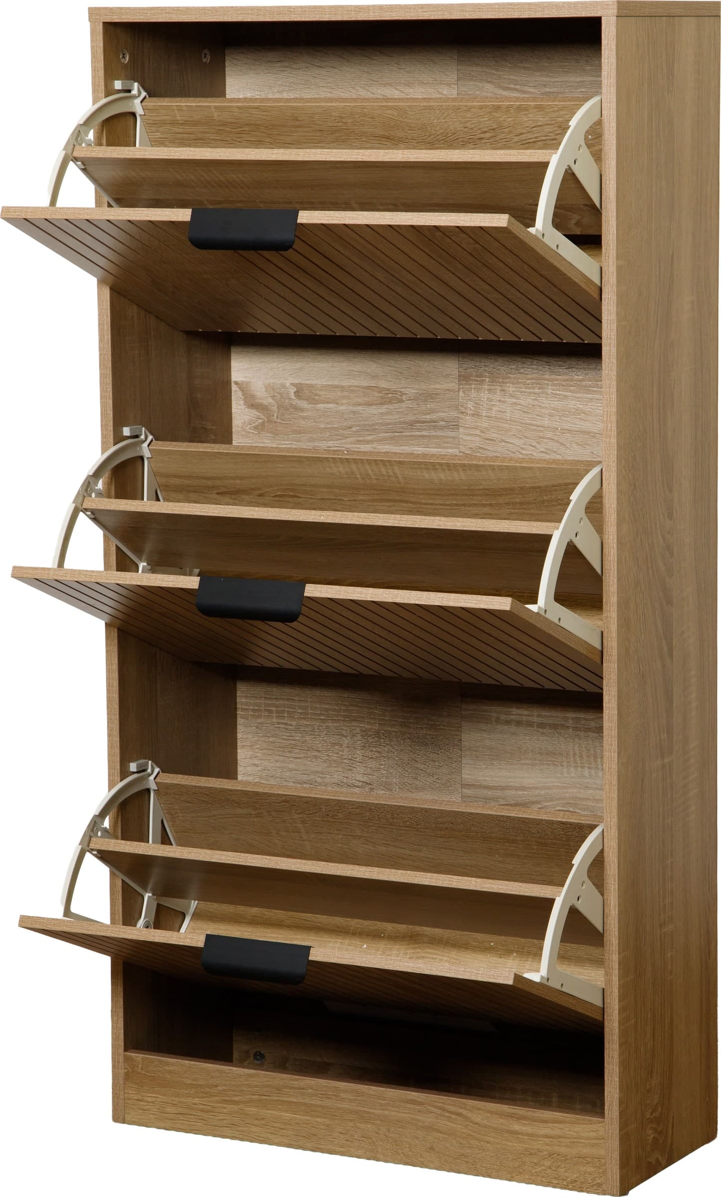 Scarpiera 3 Ante Effetto Legno Rovere Oak Cannettato, Mobile Porta Scarpe Salvaspazio, Design Moderno ed Elegante - 3