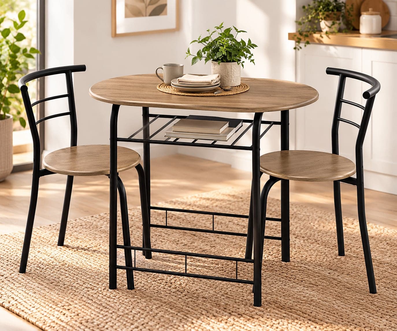Set Tavolo e 2 Sedie Brema in MDF Effetto Rovere Oak con Struttura in Metallo Nero, Set da Pranzo 3 Pezzi, Design Moderno Industriale per Cucina e Sala da Pranzo - 3