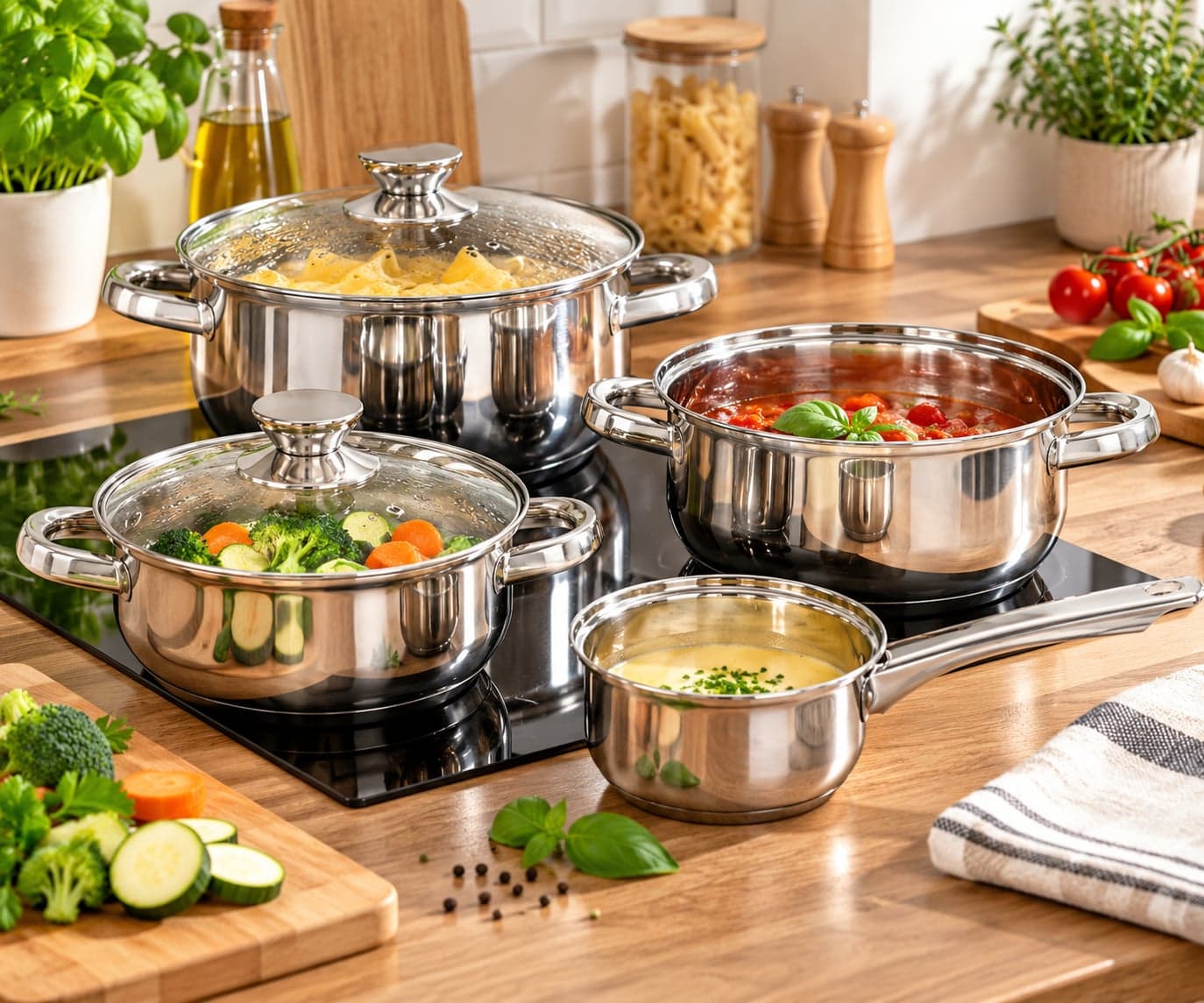Batteria di Pentole Nova 6 Pezzi in Acciaio Inox, Set Pentole da Cucina, Design Moderno e Funzionale per Preparazioni Quotidiane - 3