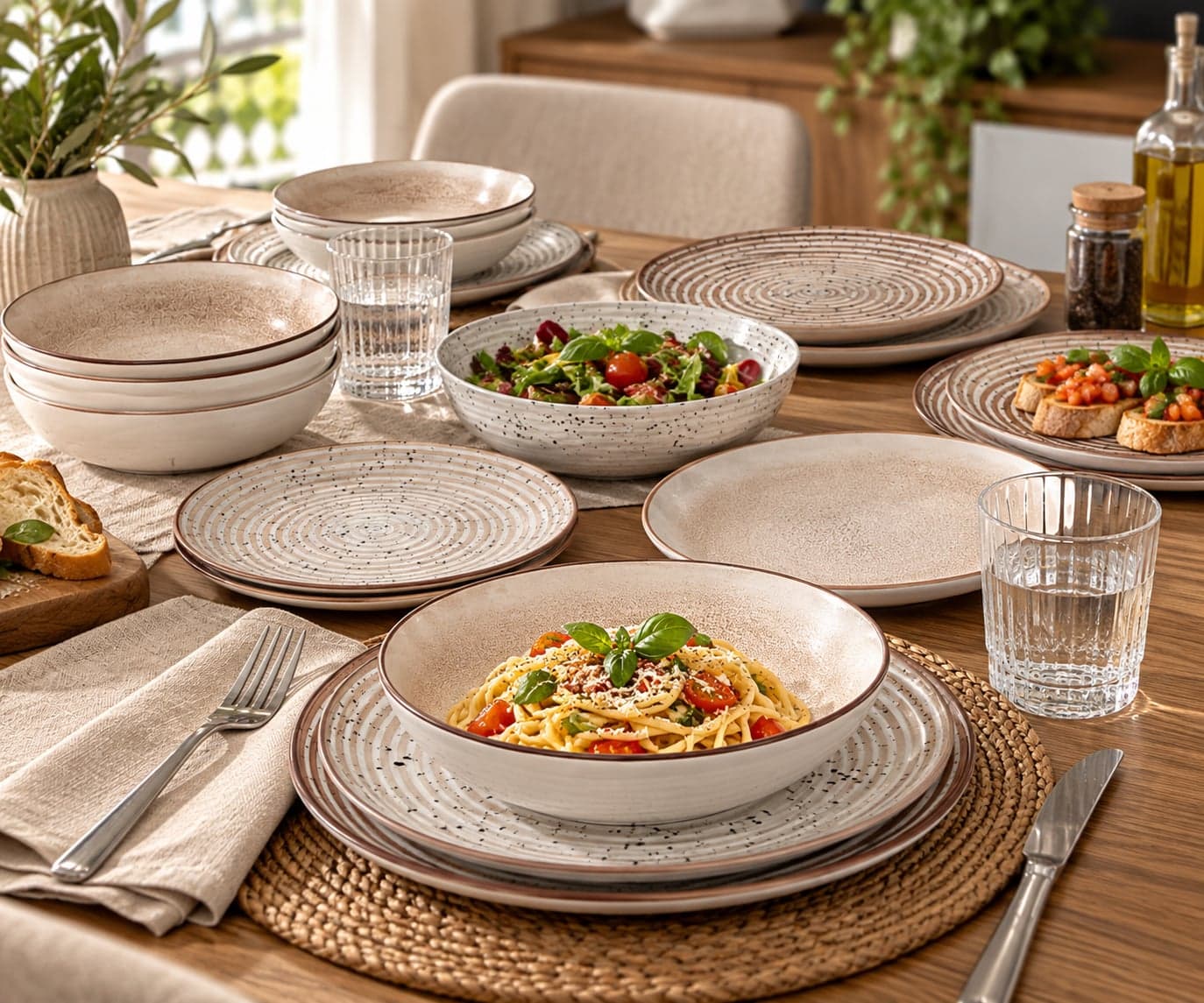Servizio Piatti Warm Circle 18 Pezzi in Porcellana, Set Tavola per 6 Persone, Design Moderno ed Elegante per Cucina e Sala da Pranzo - 2