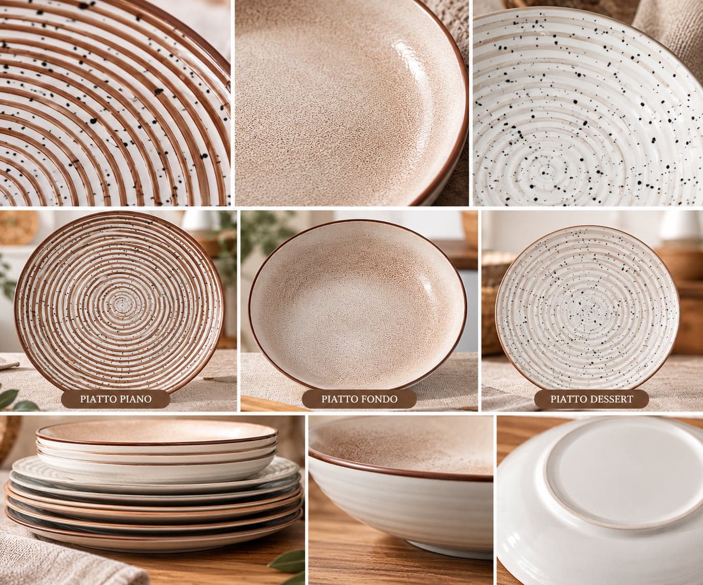 Servizio Piatti Warm Circle 18 Pezzi in Porcellana, Set Tavola per 6 Persone, Design Moderno ed Elegante per Cucina e Sala da Pranzo - 3