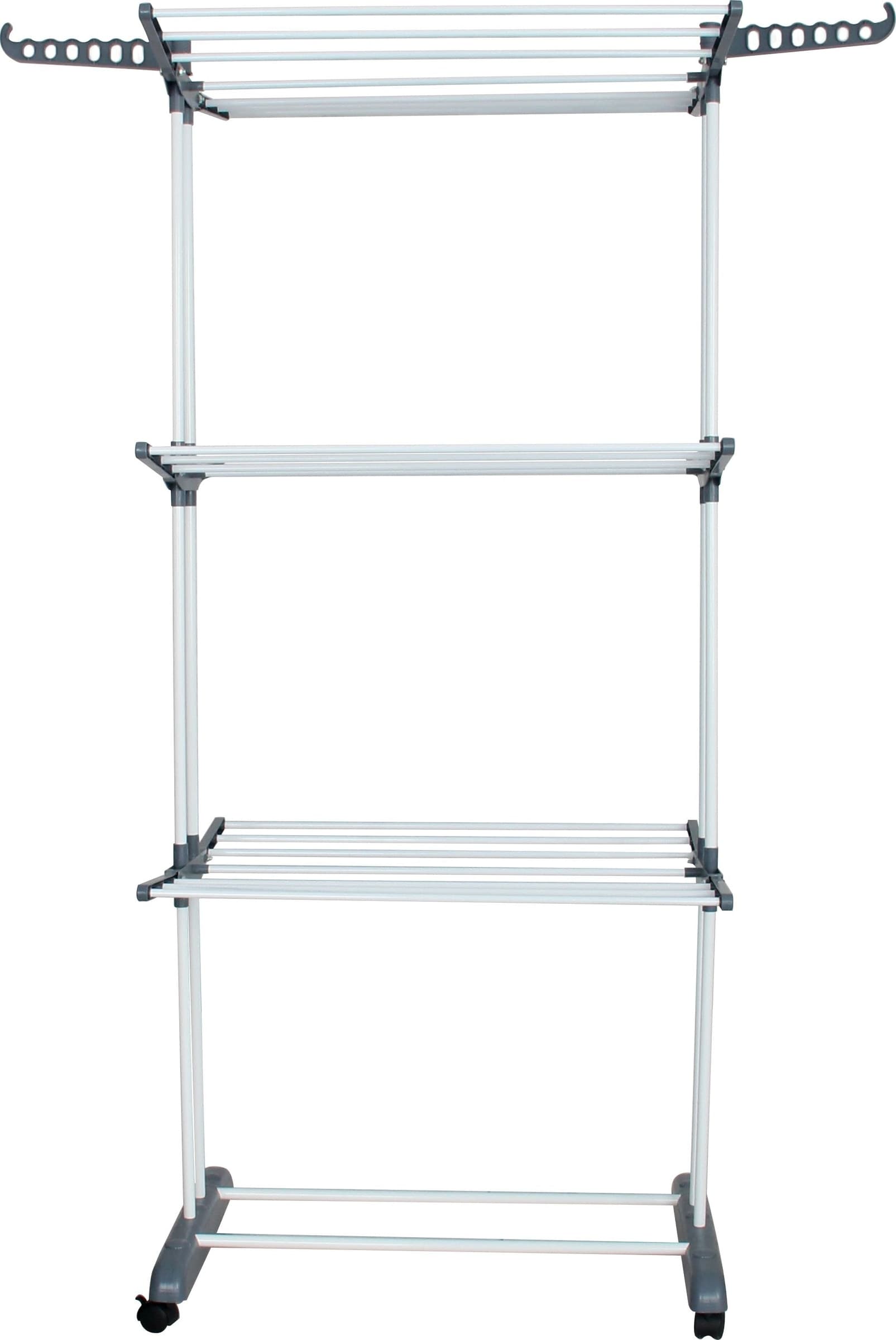 Stendibiancheria Rodrigo a 3 Piani in Metallo Bianco e Grigio, Stendino Verticale Salvaspazio per Interni ed Esterni, Dimensioni 64x74x170 cm, Profondità Estensibile fino a 120 cm - 2