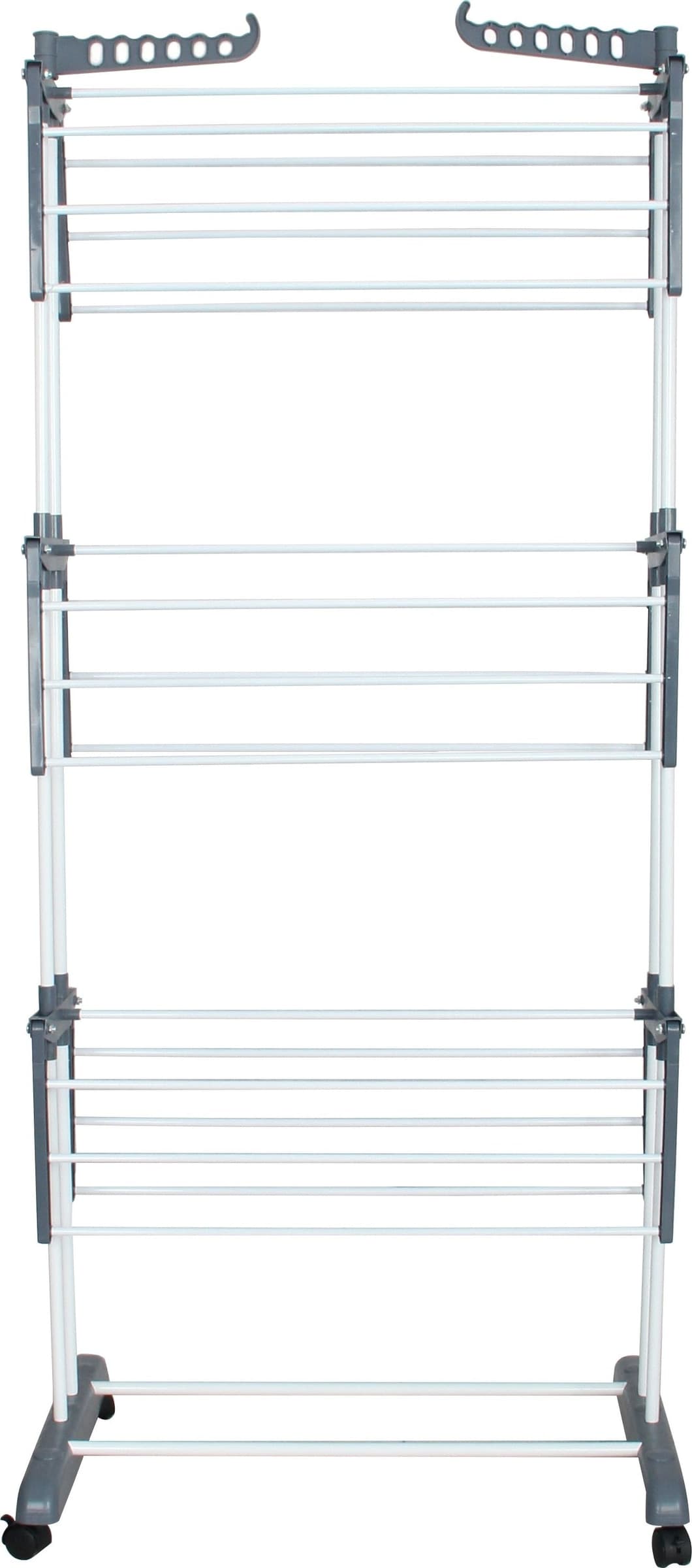 Stendibiancheria Rodrigo a 3 Piani in Metallo Bianco e Grigio, Stendino Verticale Salvaspazio per Interni ed Esterni, Dimensioni 64x74x170 cm, Profondità Estensibile fino a 120 cm - 3