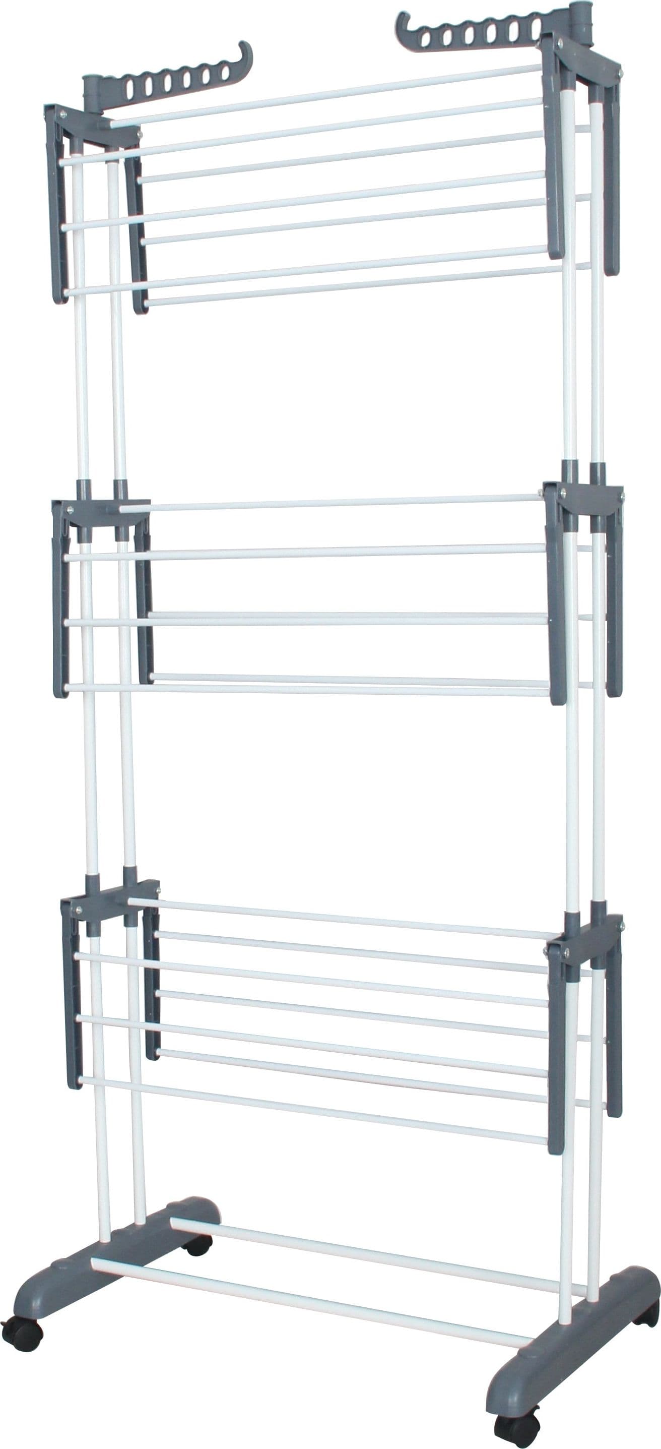 Stendibiancheria Rodrigo a 3 Piani in Metallo Bianco e Grigio, Stendino Verticale Salvaspazio per Interni ed Esterni, Dimensioni 64x74x170 cm, Profondità Estensibile fino a 120 cm - 4