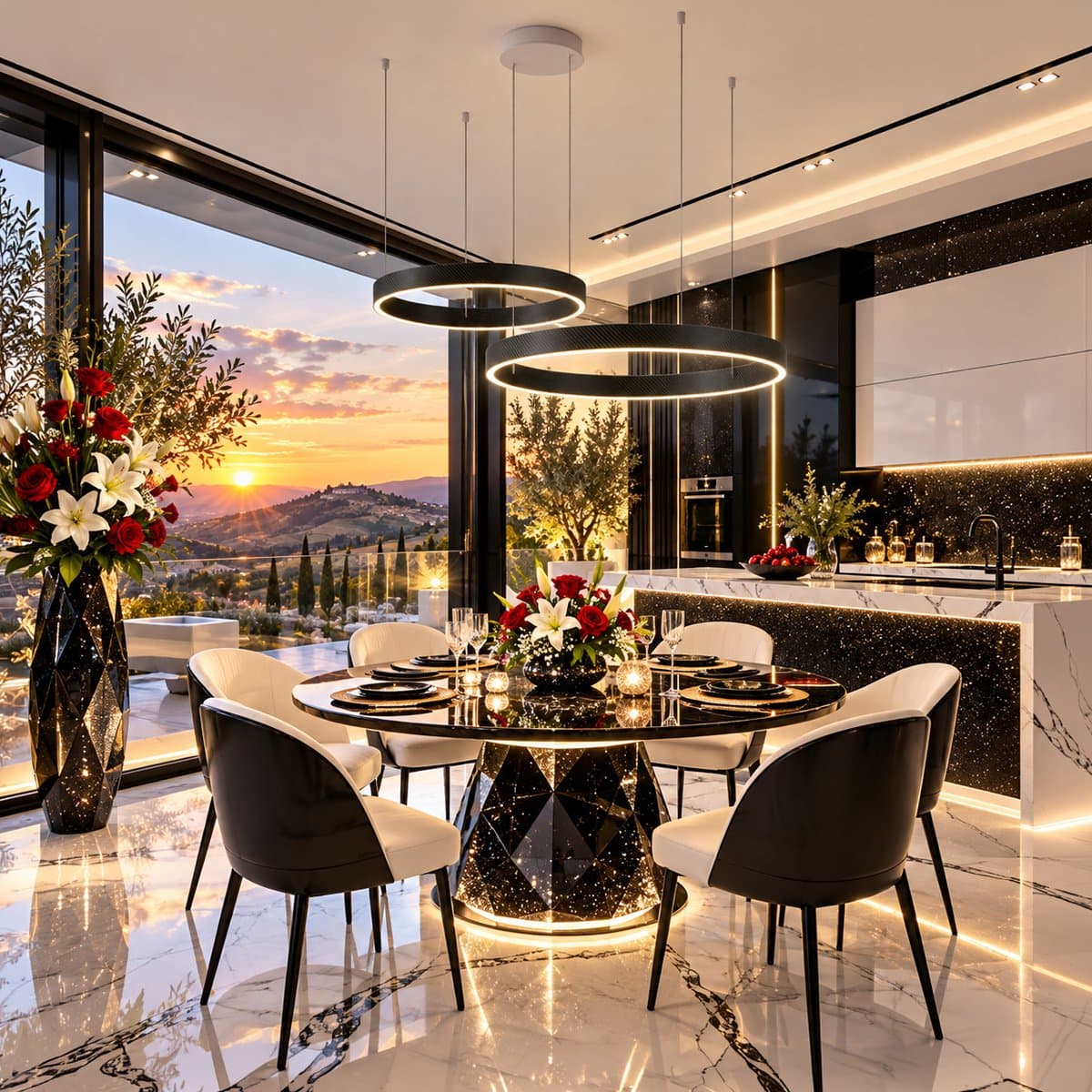 Lampadario moderno Promoluce GAME BIS S40+S60 NE IN&OUT LED CCT 4500LM biemissione metallo nero silicone - 2