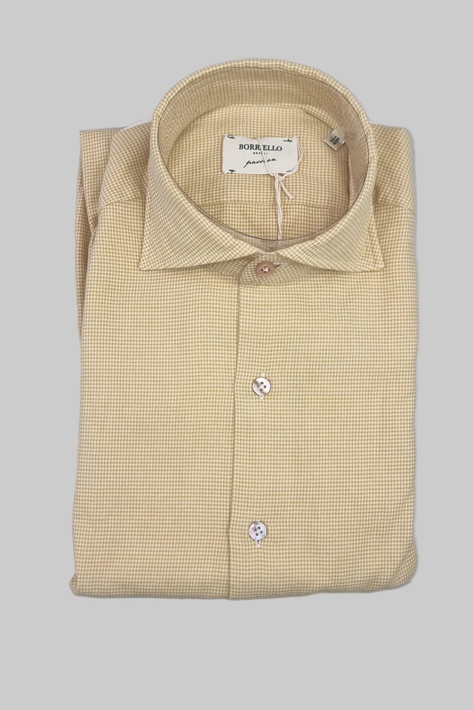 Camicia uomo Borriello micro fantasia Pied de poule giallo bianco - 3