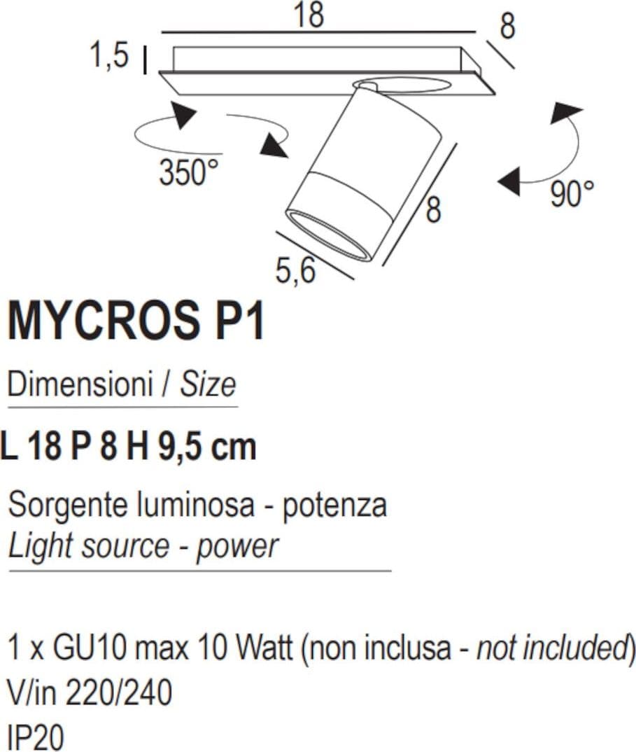 Plafoniera moderna Promoluce MYCROS P1 GU10 LED metallo orientabile - 26