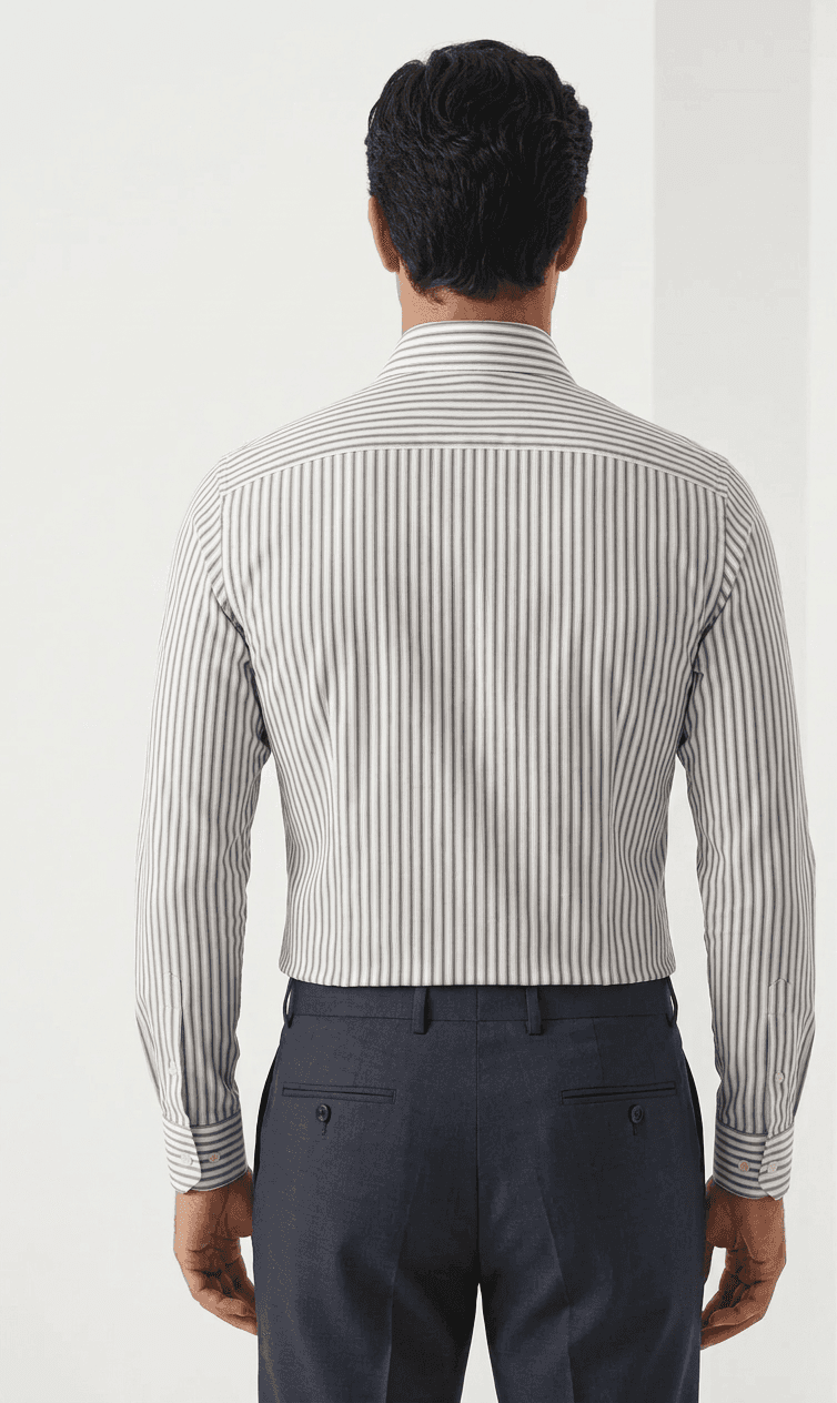 Camicia uomo Barba fantasia righe bengala bianche blu e grigio - 2