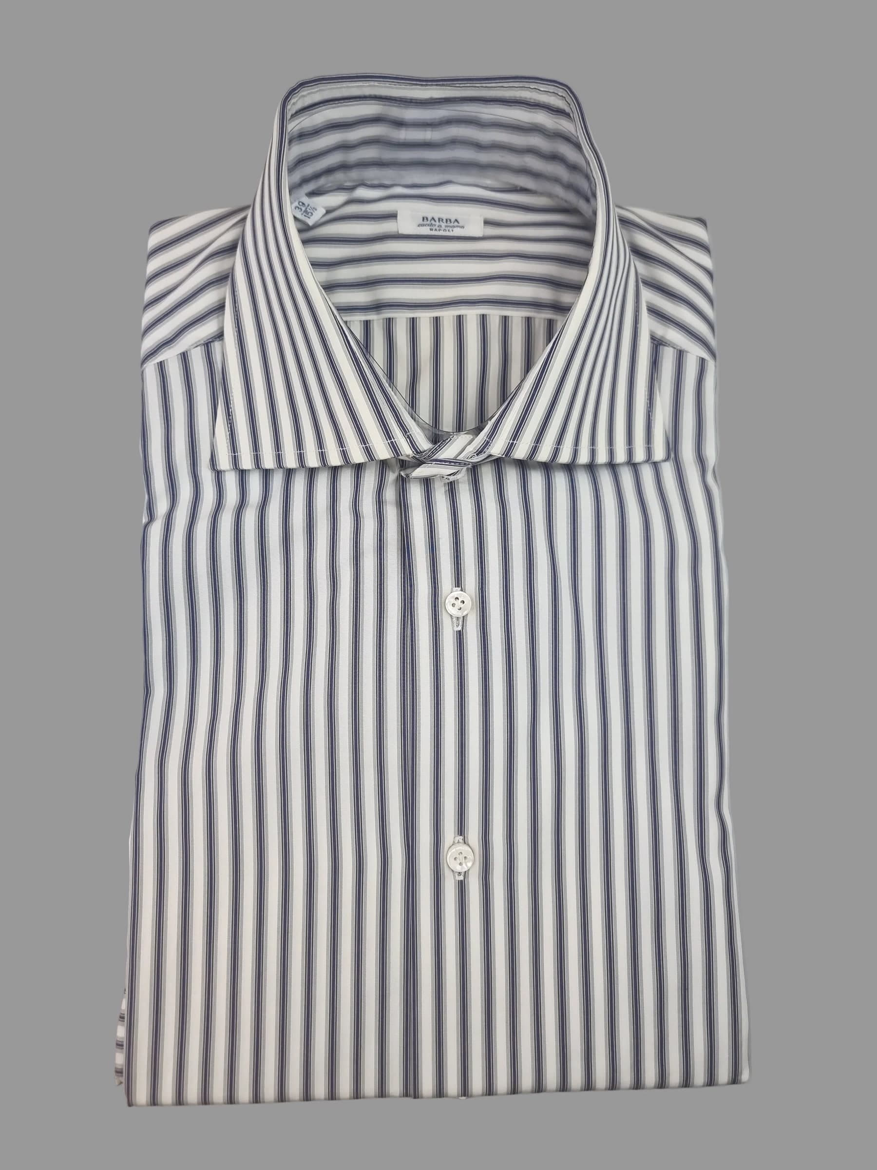 Camicia uomo Barba fantasia righe bengala bianche blu e grigio - 3