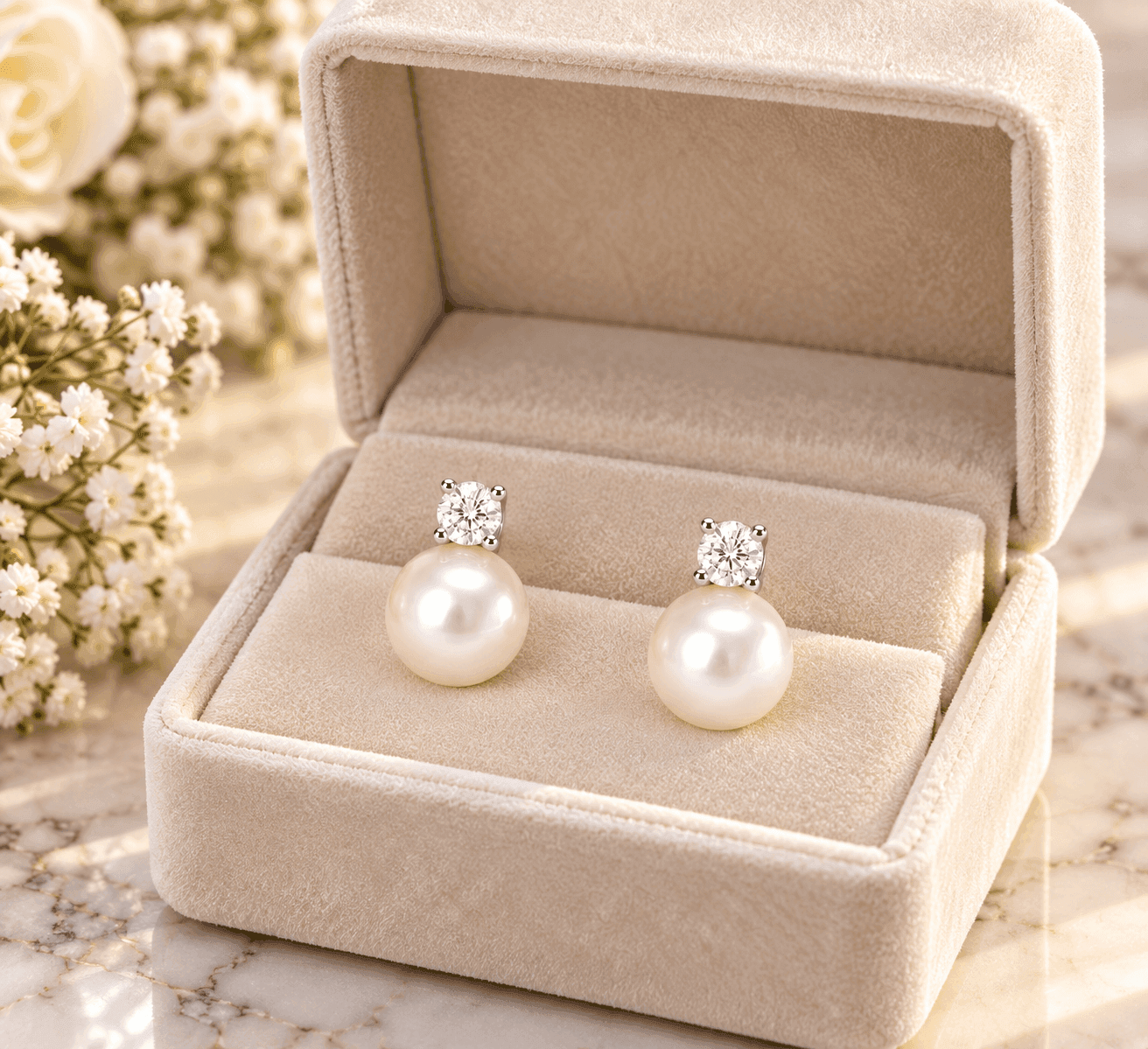 MABINA  -   Orecchini con perle coltivate e diamanti lab-grown 0,06 carati MY DIAMOND - 3