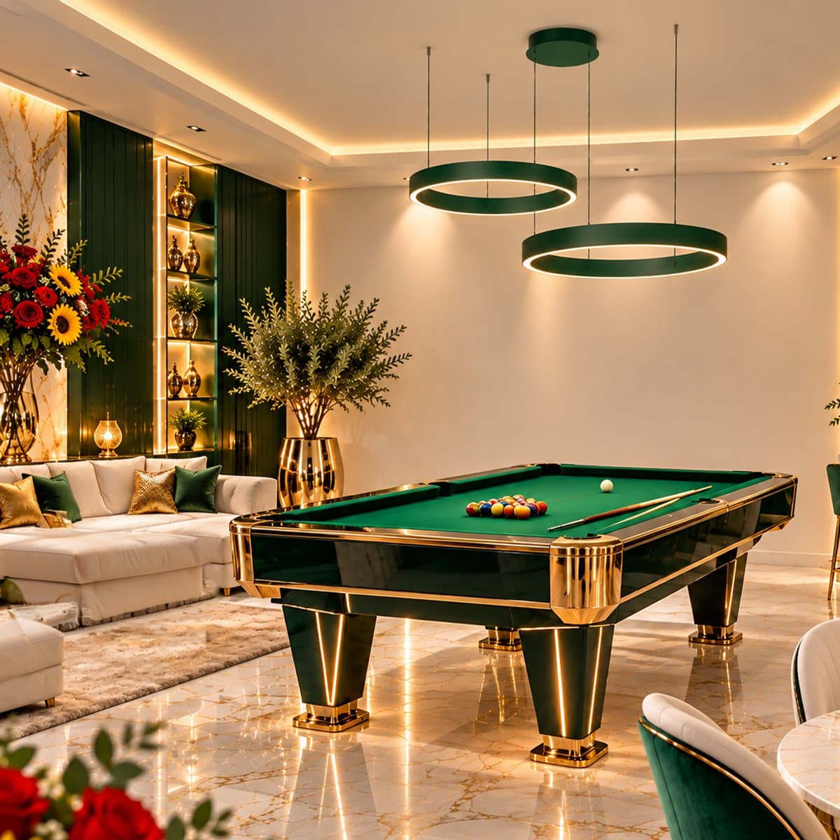 Lampadario moderno Promoluce GAME BIS S40+S60 VB IN&OUT LED CCT 4500LM biemissione metallo verde bosco silicone - 2