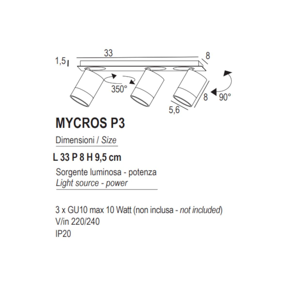Plafoniera moderna Promoluce MYCROS P3 GU10 LED metallo orientabile - 25