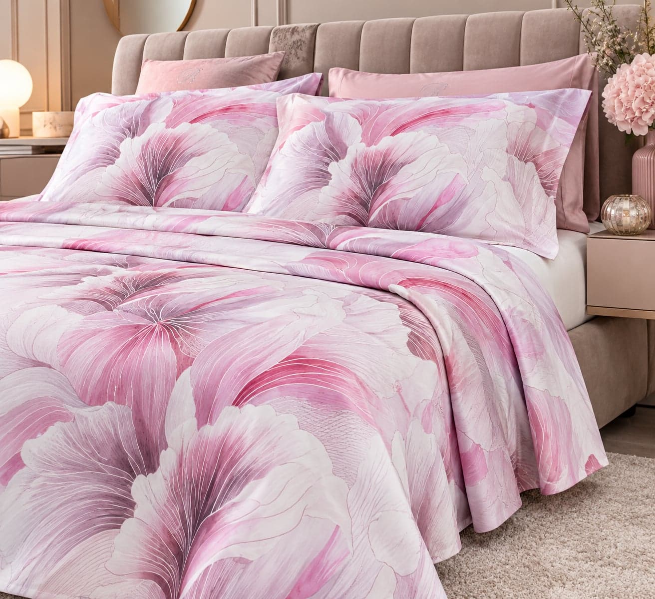 Blumarine Completo Lenzuola Matrimoniale Bella di Notte  300 TC – Colore Pesca - 2