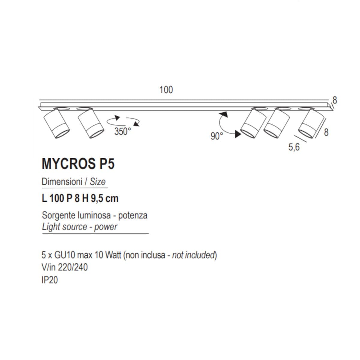 Plafoniera moderna Promoluce MYCROS P5 GU10 LED metallo orientabile - 25